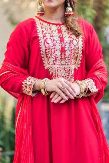 LDD-02740 | Red & Gold | Formal 3 Piece Suit | Viscose Raw Silk
